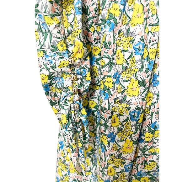 BEULAH Women’s Dress Small Yellow Floral Tie-Neck Midi V-Neck Vintage Inspired - Picture 6 of 10